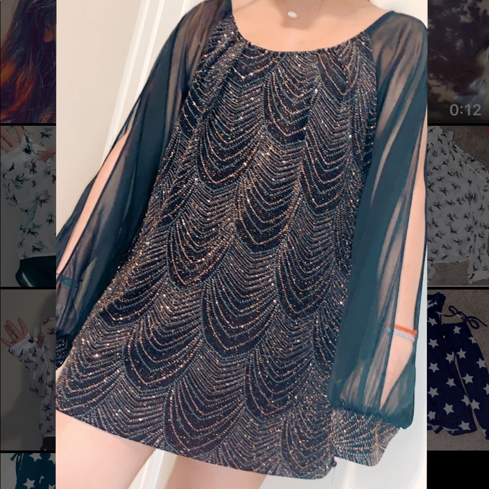 SPARKLY MESH LONG SLEEVES BLOUSE